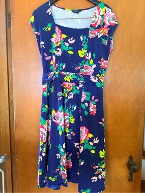Lands’ End Navy Floral Fit-and-Flare Dress